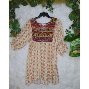 Umgee | Women's Tunic Dress Boho Cream Brown Orange Floral Size Small